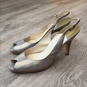 Cole Haan Silver Peep-Toe Slingback Heels
